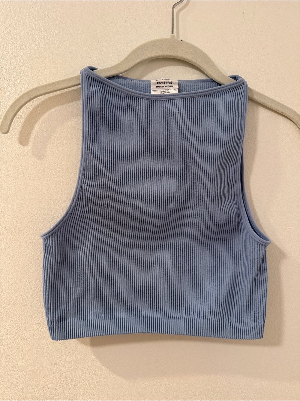 Ribbed High-Neck Cropped Tank Top - Blue